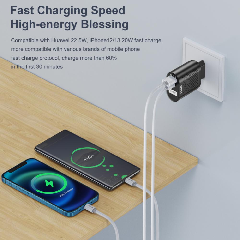 65W Gallium Nitride USB Charger PD Smart Fast Charging Cell Phone Charging Head QC3.0 Laptop Universal Quick Gan Charging Source