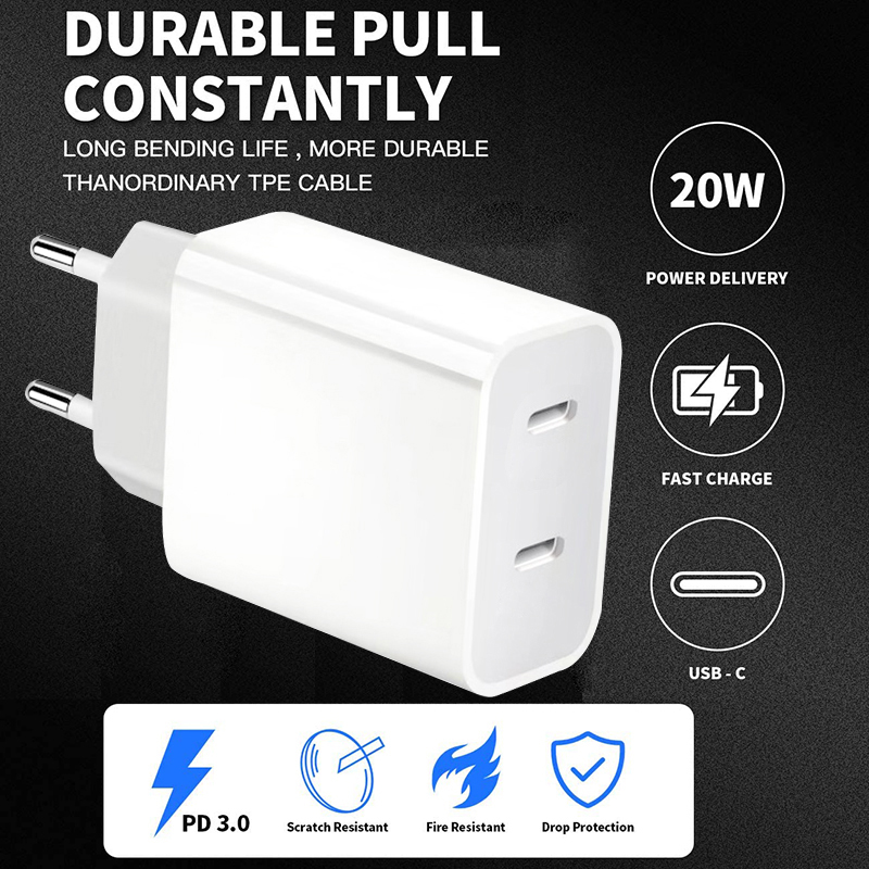 For IPhone 13 12 XS 8 Xiaomi Mobile Phone type-C PD Charger 20W   Charger Quick Charging Head Wall Socket Double Hole