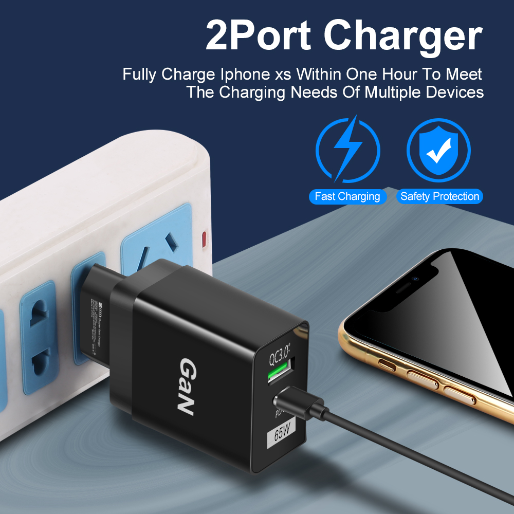 65W USB Charger PD Smart Fast Charging Cell Phone Charging Head for iPhone QC3.0 Laptop Quick Gan Charging USB Type C