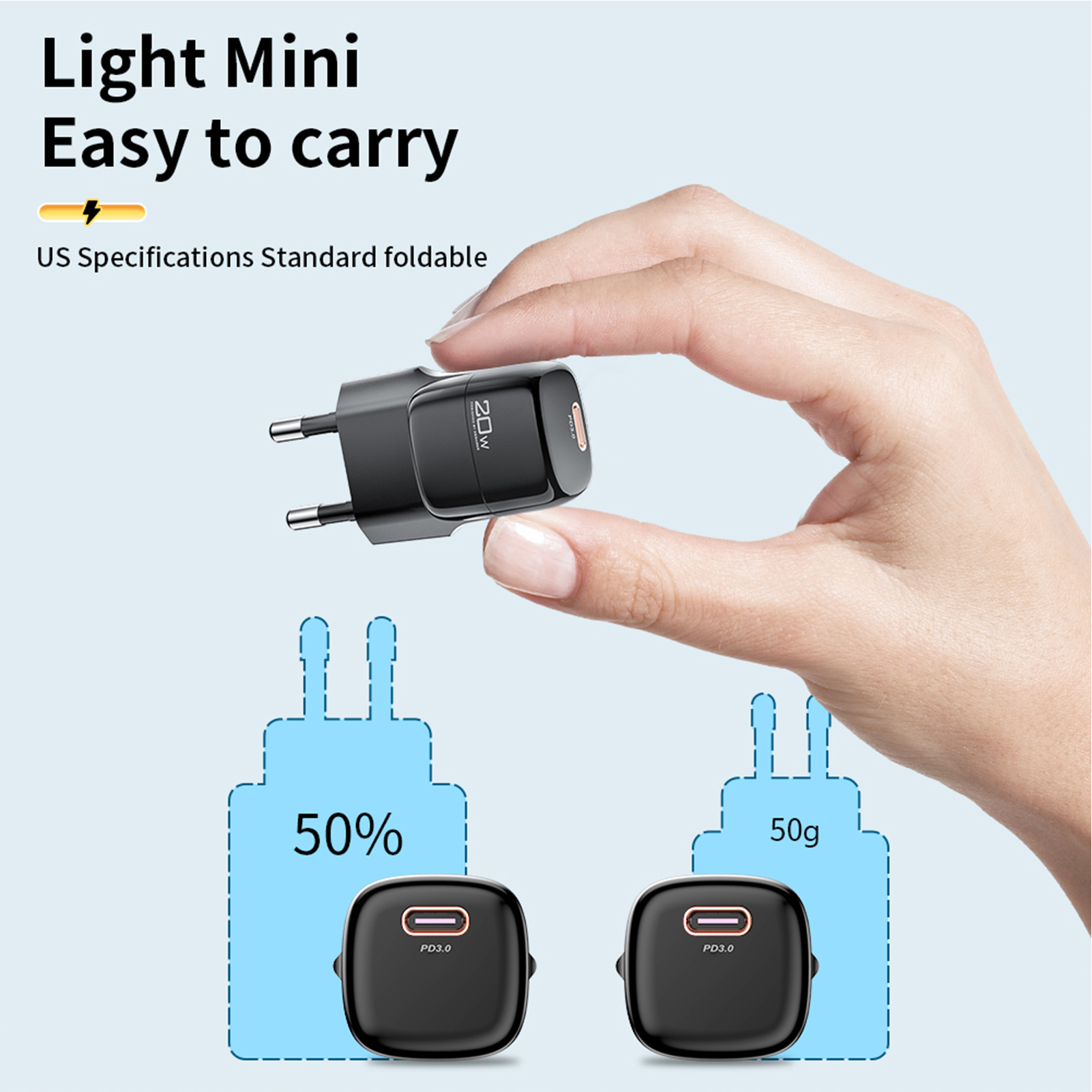 PD 20W Compatible Fast Charging Mobile Phone Charger US Plug Quick Charge Type C Fast Charging Head Travel Wall Phone Accessory
