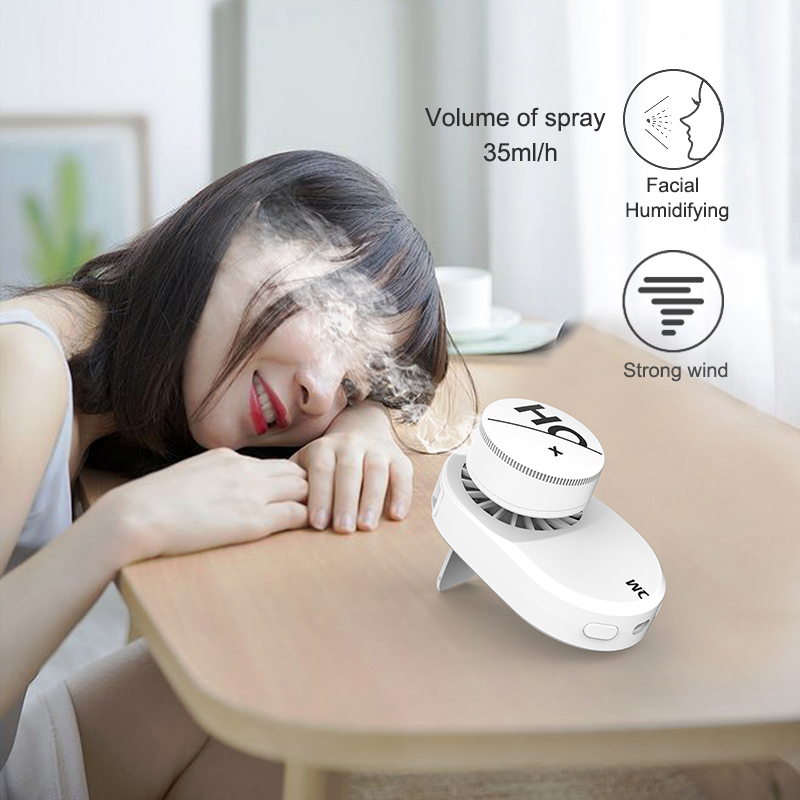 Spraying Neck Fan Hanging Portable Rechargeable Fans Humidifier Cooling Hands Free Mini Fan Usb Battery Clip Waist Air Cooler