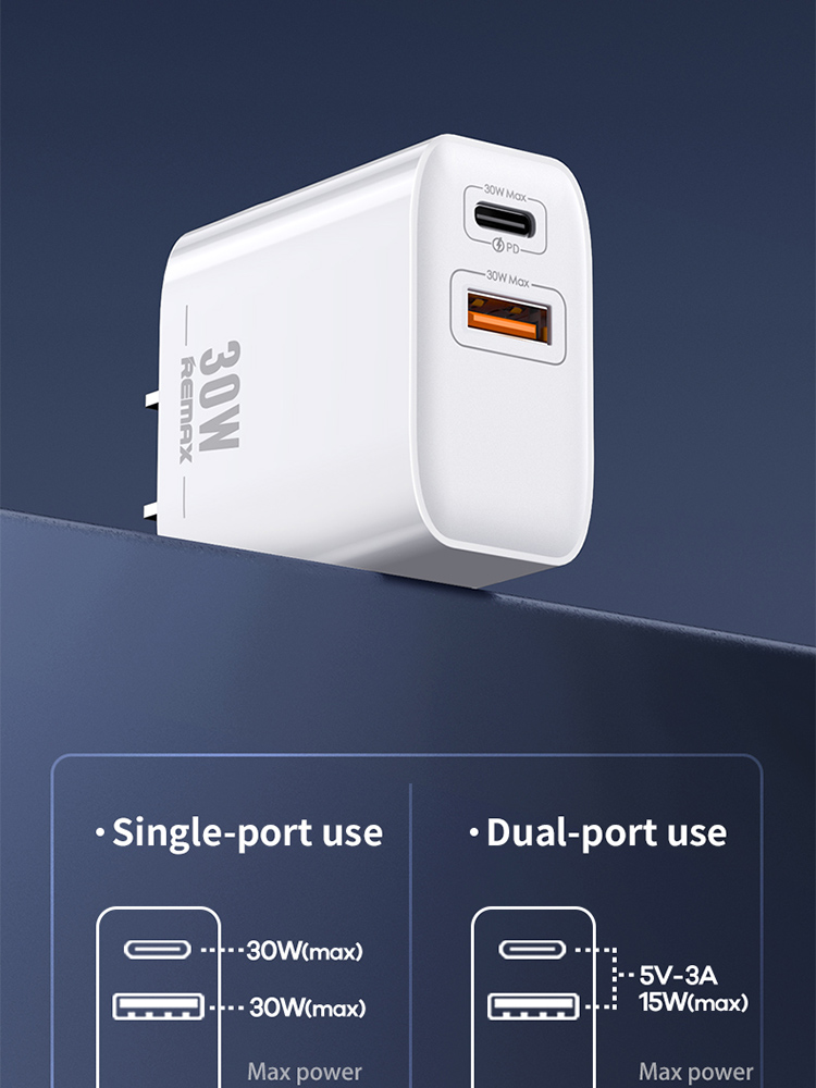 RP-U82 CN US EU UK Type C Fast Qc 3.0 Dual 5V 3A Usbc Usb Plug PD Wall Phone Charger 30W Charger Adapter