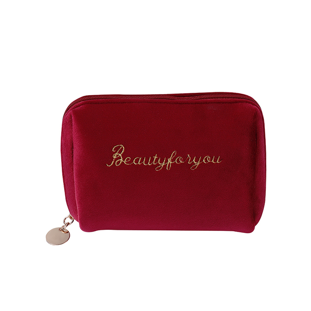 1 Pc Women Zipper Velvet Make Up Bag Travel Large Cosmetic Bag for Makeup Solid Color Female Make Up Pouch Necessaries