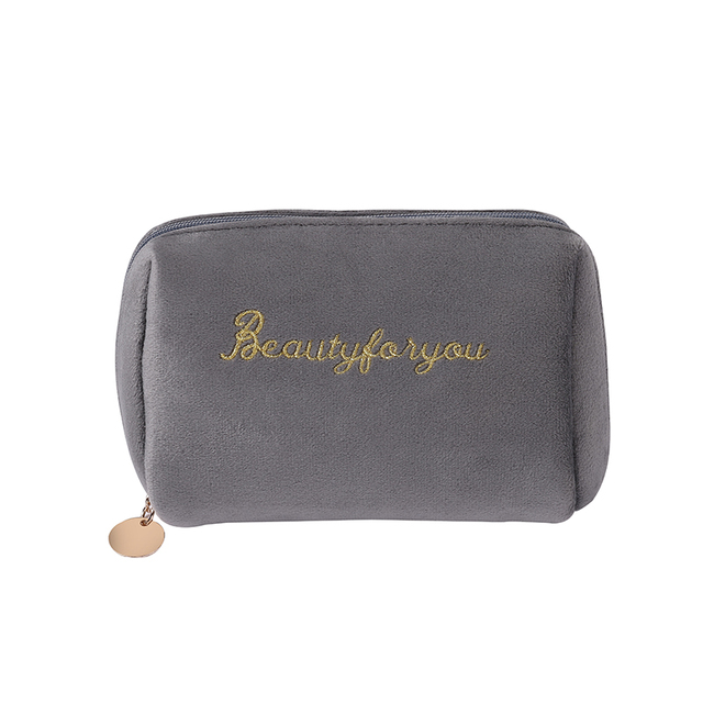 1 Pc Women Zipper Velvet Make Up Bag Travel Large Cosmetic Bag for Makeup Solid Color Female Make Up Pouch Necessaries
