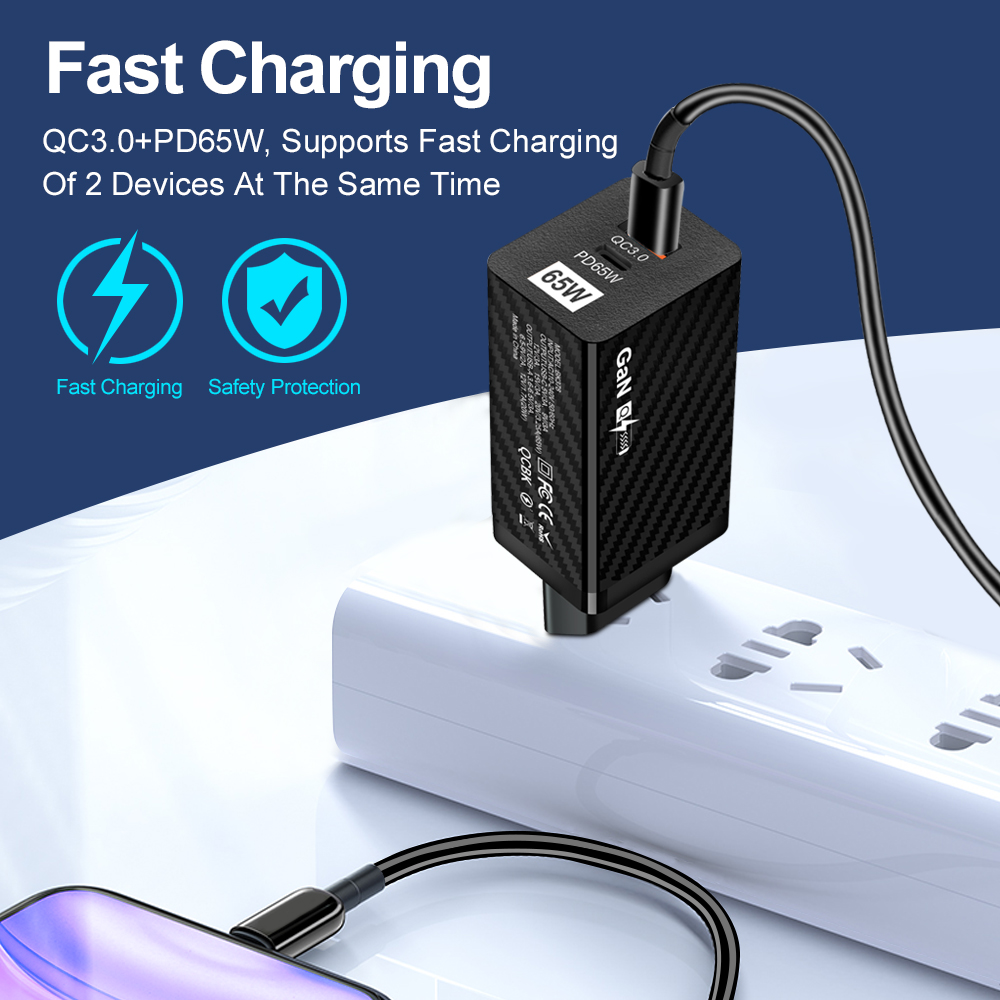 65W USB Charger Chargers PD QC3.0 Fast Wall Charger Cell Phone Charging Head Laptop Universal Quick Charging Source