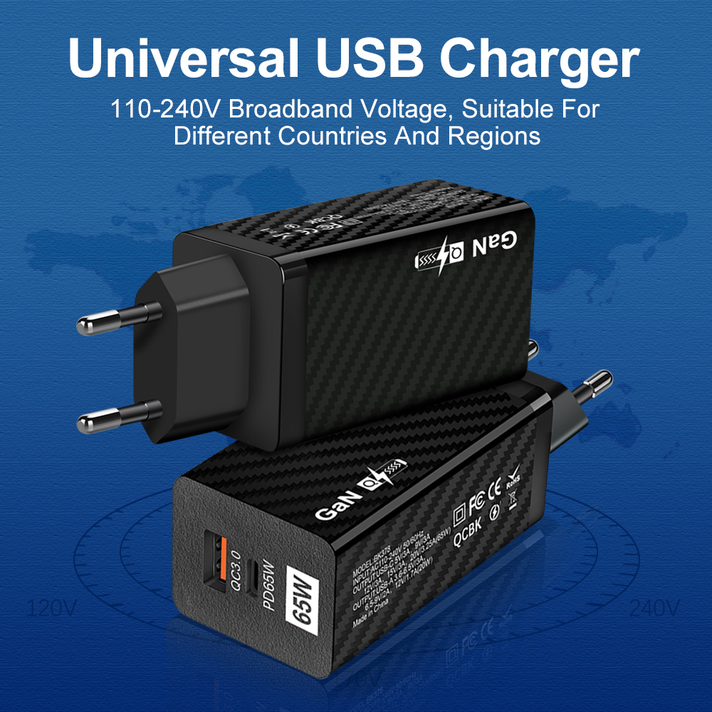 65W USB Charger Chargers PD QC3.0 Fast Wall Charger Cell Phone Charging Head Laptop Universal Quick Charging Source