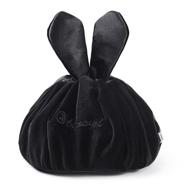 Cosmetic Bag Round Velvet Soft Makeup Bag Drawstring Rabbit Ear Travel Make Up Organizer Female Storage Toiletry Beauty Kit Case