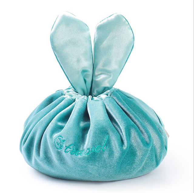 Cosmetic Bag Round Velvet Soft Makeup Bag Drawstring Rabbit Ear Travel Make Up Organizer Female Storage Toiletry Beauty Kit Case