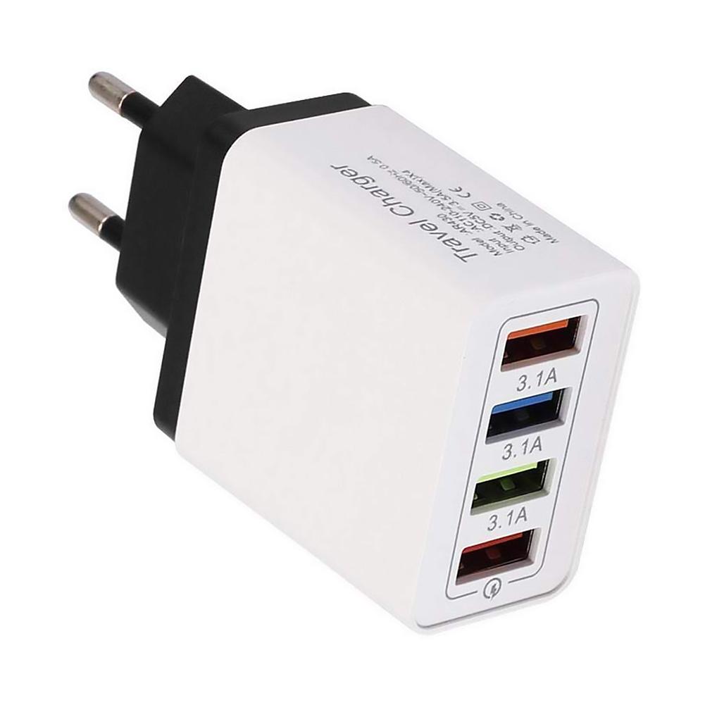 Portable 4 Ports USB Charger QC 3.0 USB Hub Wall Charger 3A Color Smart Fast Charging Travel Universal Phone EU Plug Adapter