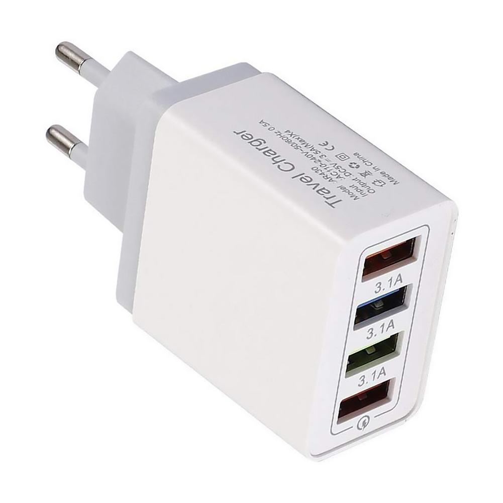 Portable 4 Ports USB Charger QC 3.0 USB Hub Wall Charger 3A Color Smart Fast Charging Travel Universal Phone EU Plug Adapter