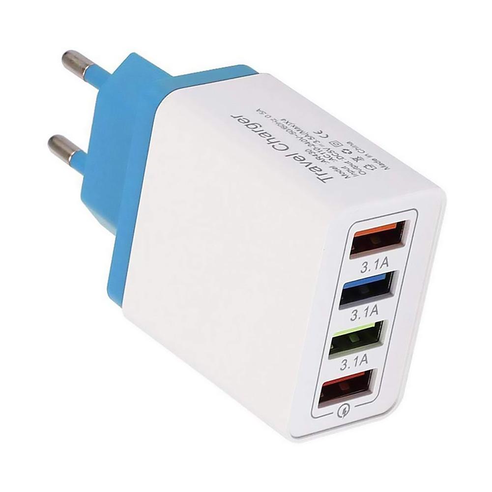 Portable 4 Ports USB Charger QC 3.0 USB Hub Wall Charger 3A Color Smart Fast Charging Travel Universal Phone EU Plug Adapter
