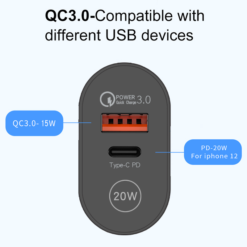 QC3.0 PD 20w Fast Charger Type-c USB Charging Head for Samsung Iphone Phone Huawei Xiaomi Apple IOS Android Applied Quic 5V 4A