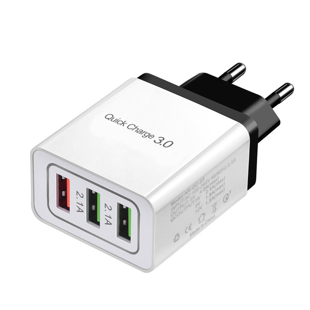 Quick Charge 3.0 USB Charger 3 Ports EU Fast Charging For iPhone Xs Max Samsung S8 S9 Huawei Mate 20 Lite Mobile Phone Chargers