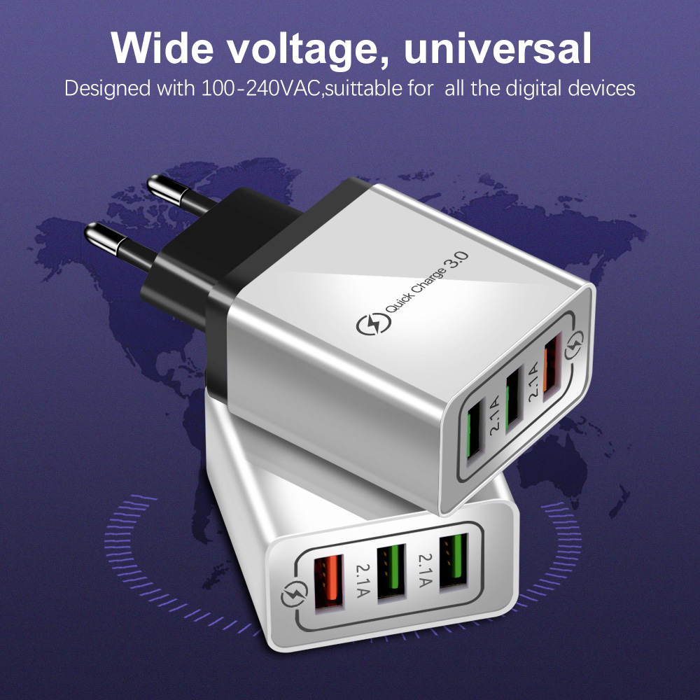 Quick Charge 3.0 USB Charger 3 Ports EU Fast Charging For iPhone Xs Max Samsung S8 S9 Huawei Mate 20 Lite Mobile Phone Chargers