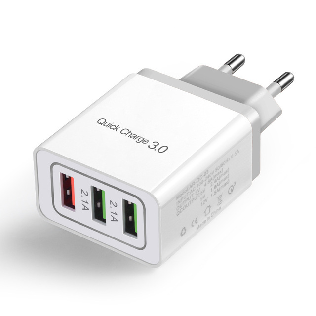 Quick Charge 3.0 USB Charger 3 Ports EU Fast Charging For iPhone Xs Max Samsung S8 S9 Huawei Mate 20 Lite Mobile Phone Chargers