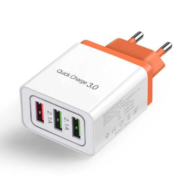 Quick Charge 3.0 USB Charger 3 Ports EU Fast Charging For iPhone Xs Max Samsung S8 S9 Huawei Mate 20 Lite Mobile Phone Chargers