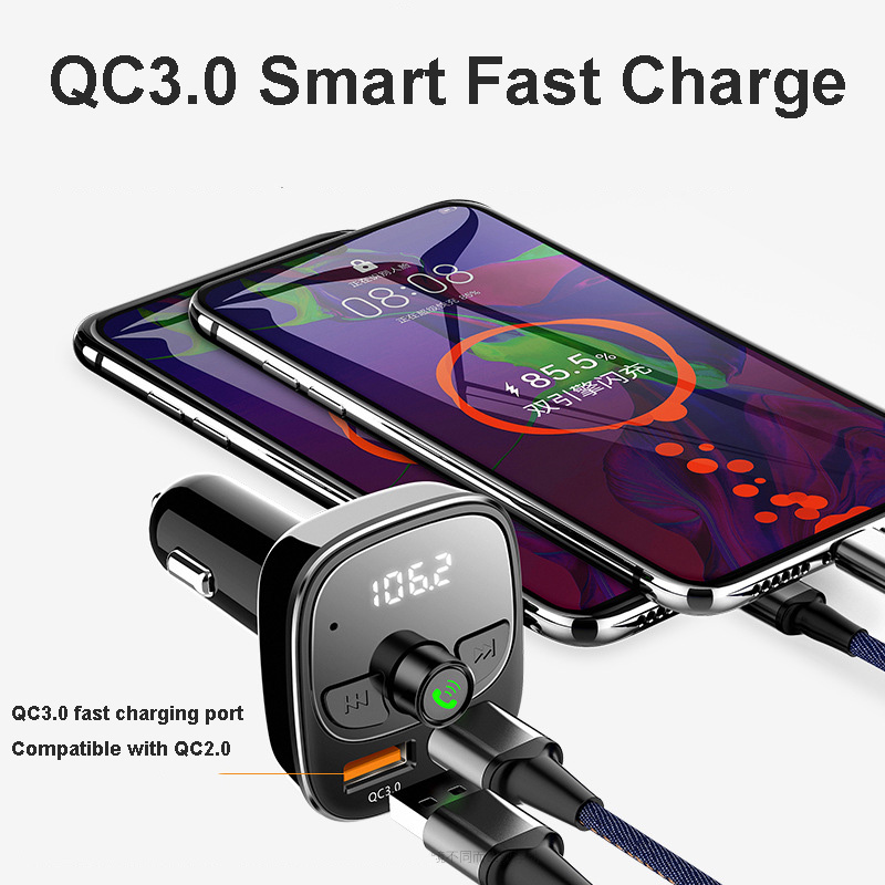 Car FM Transmitter QC3.0 Quick Charger Bluetooth 5.0 Handsfree Car Kit MP3 Music Player Adapter Dual USB Support TF Card