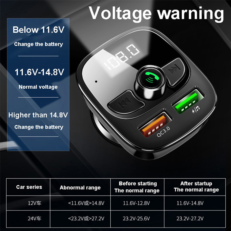 Car FM Transmitter QC3.0 Quick Charger Bluetooth 5.0 Handsfree Car Kit MP3 Music Player Adapter Dual USB Support TF Card