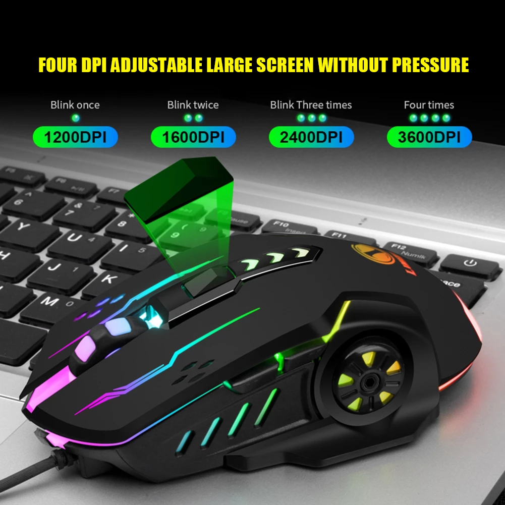 3600dpi USB Wired Gaming Mouse 6 Buttons Backlit E-sports Mice 6D Colorful LED Light Glowing Mouse For Laptop PC Computer Gamer