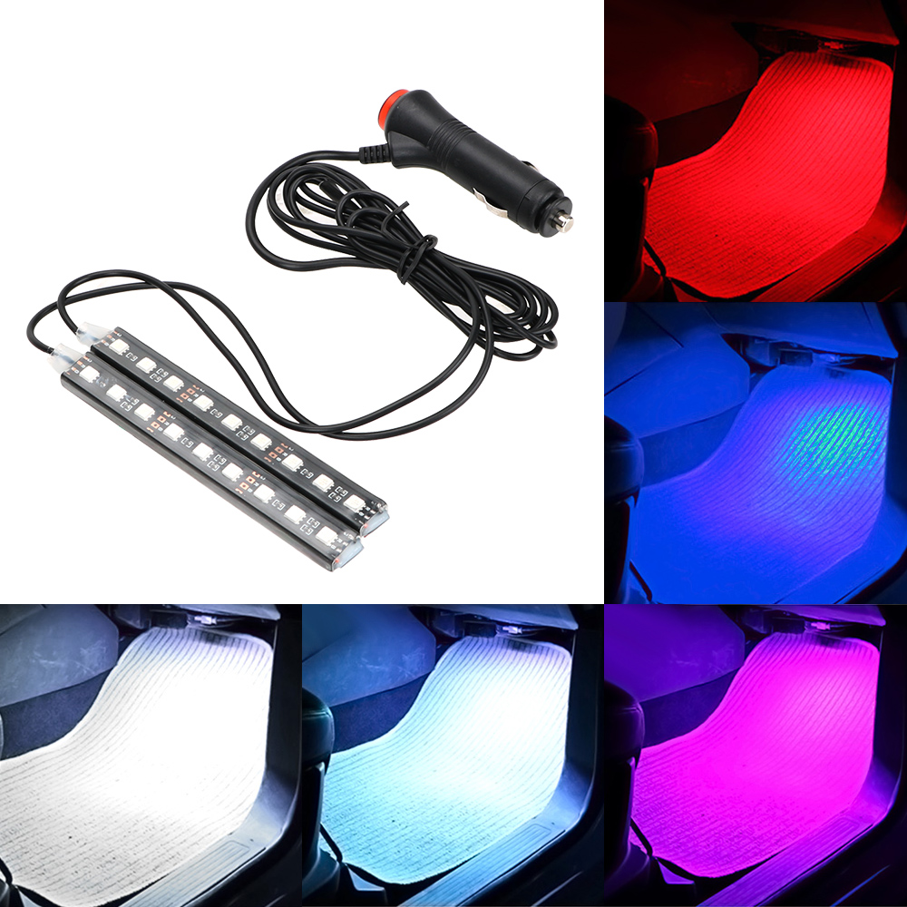 Auto Atmosphere Lamps Car-Styling Interior Decorative Lamp 2pcs Car LED Dash Floor Foot Strip Light Cigarette Lighter Adapter