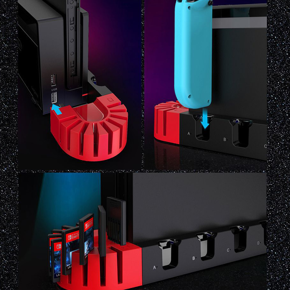 For Nintendo Switch Charger 4 Port Joycons Controller Gamepad Charging Dock Station Switch Console Holder Charger 9 Game Slots
