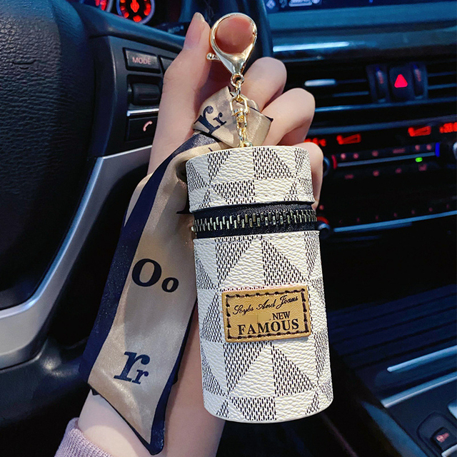 Creative Luxury Leather Plaid Mini Lipstick Bags Keychain Fashion Exquisite Storage Bag Keyring Female bag Car Key Chain Pendant