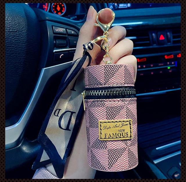 Creative Luxury Leather Plaid Mini Lipstick Bags Keychain Fashion Exquisite Storage Bag Keyring Female bag Car Key Chain Pendant
