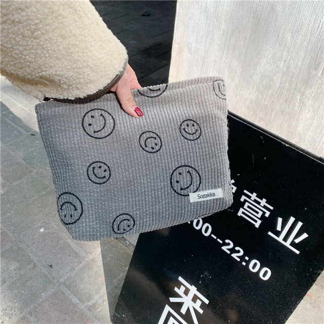 Japanese Style Corduroy Cosmetic Bag Women Handbags Purses Smile Makeup Organizer Storage Makeup Bag Girls Pencil Case Bags
