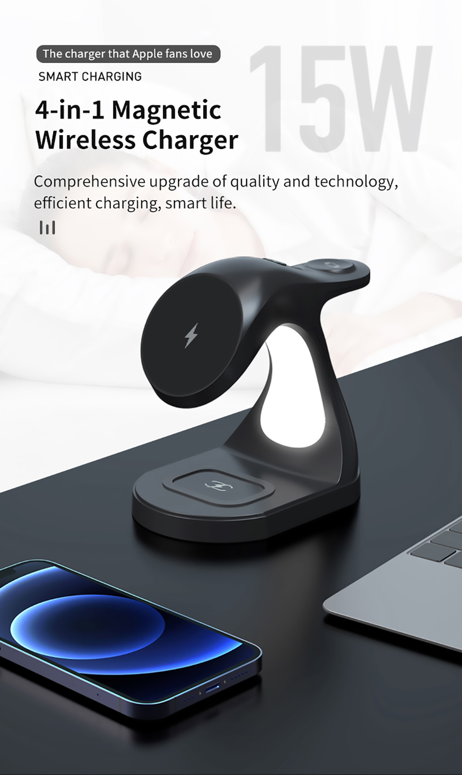 3 in 1 Magnetic Wireless Charger Night Light for iPhone 13/12/8 Magnet Wireless Chargers for Apple Watch/Airpods