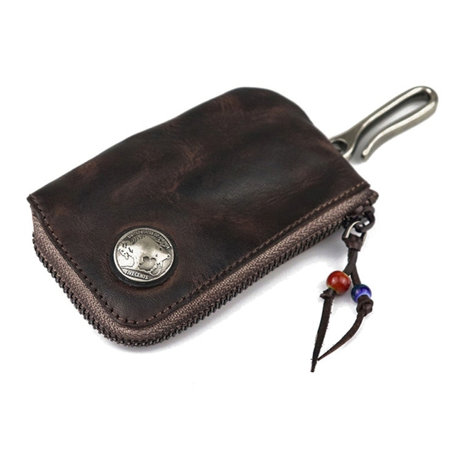 Wallets & Holders  Portable Leather Key Wallet for Men Short Vintage Zipper Car Keys Holder Coin Purse Card Case Bag Organizer Housekeeper