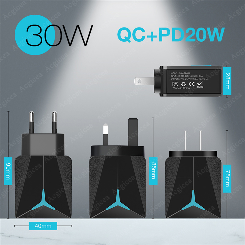 PD 30W USB C Charger Quick Charger3.0 Fast Charge charger For iPhone12 13Pro Samsung Huawei Xiaomi Mobile Phone Chargers Adapter