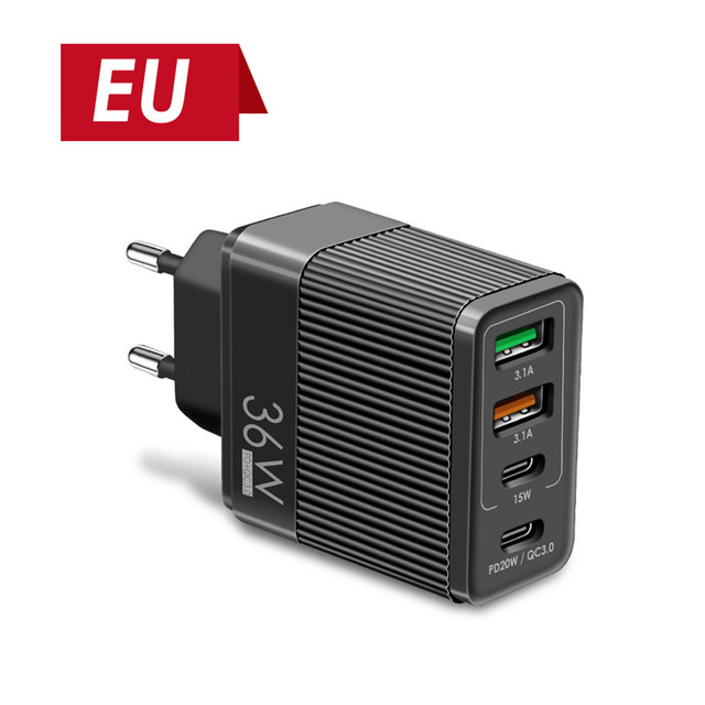 36W USB Charger 4 Ports PD Quick Charge 3.0 Fast Charging Wall Charger Adapter For Samsung Xiaomi POCO Phone Charger