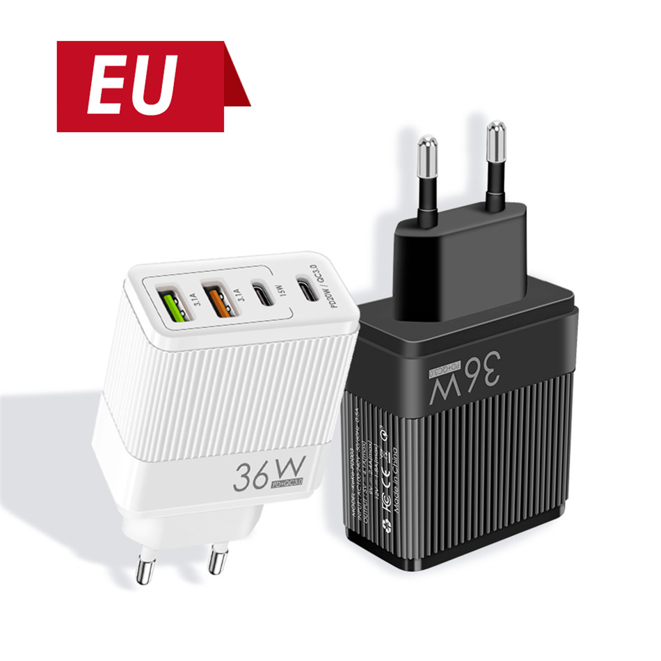 36W USB Charger 4 Ports PD Quick Charge 3.0 Fast Charging Wall Charger Adapter For Samsung Xiaomi POCO Phone Charger