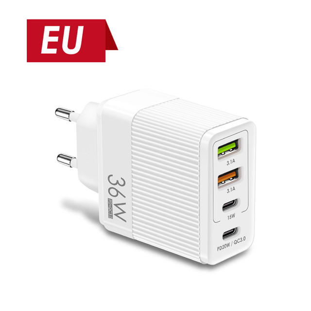 36W USB Charger 4 Ports PD Quick Charge 3.0 Fast Charging Wall Charger Adapter For Samsung Xiaomi POCO Phone Charger