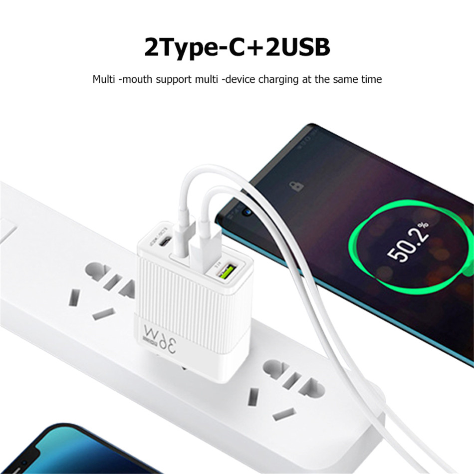 36W USB Charger 4 Ports PD Quick Charge 3.0 Fast Charging Wall Charger Adapter For Samsung Xiaomi POCO Phone Charger