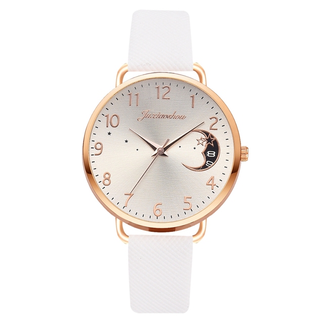 Women Watch Moon Dial Fashion Ladies Leather Band Quartz Wristwatch