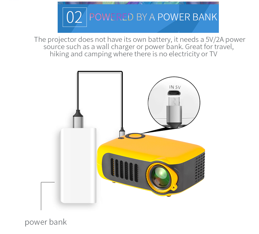 New A2000 Mini Projector 320x240 Pixels 800 Lumens Portable LED Home Multimedia Video Player Built-in Speaker