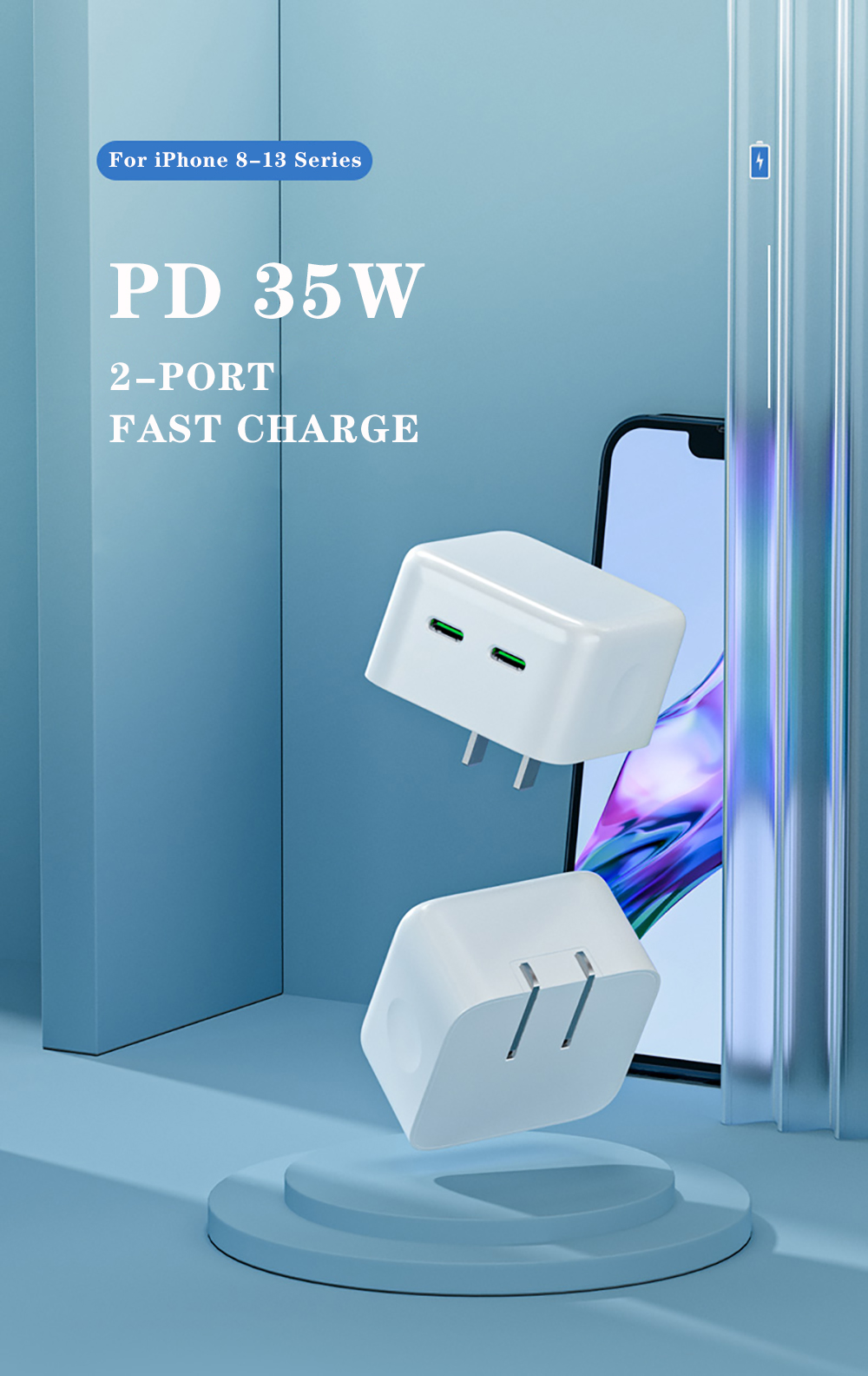 35W Charger 2-Port Quick Charge Type C PD Fast Charger Portable Travel Wall USB C Charger for iPhone 13 12 11 Pro Max iPad