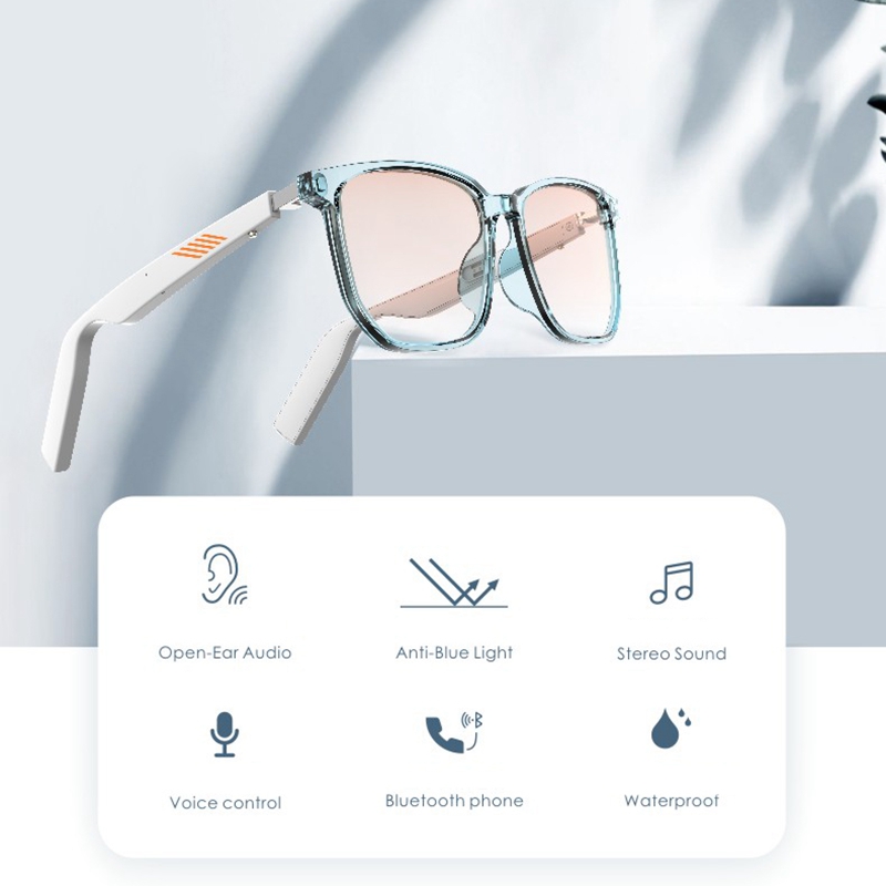 Smart Glasses Intelligente Bluetooth 5.0 Eyewear TWS Wireless Waterproof Earphones -Blue Polarized Lens Sunglasses
