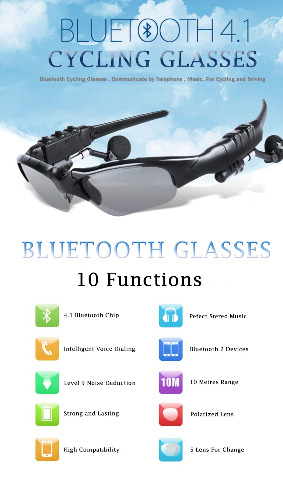 Polarized Cycling Glasses Bluetooth Men Motorcycling Sunglasses MP3 Phone Bicycle Outdoor Sport Running Eyewear