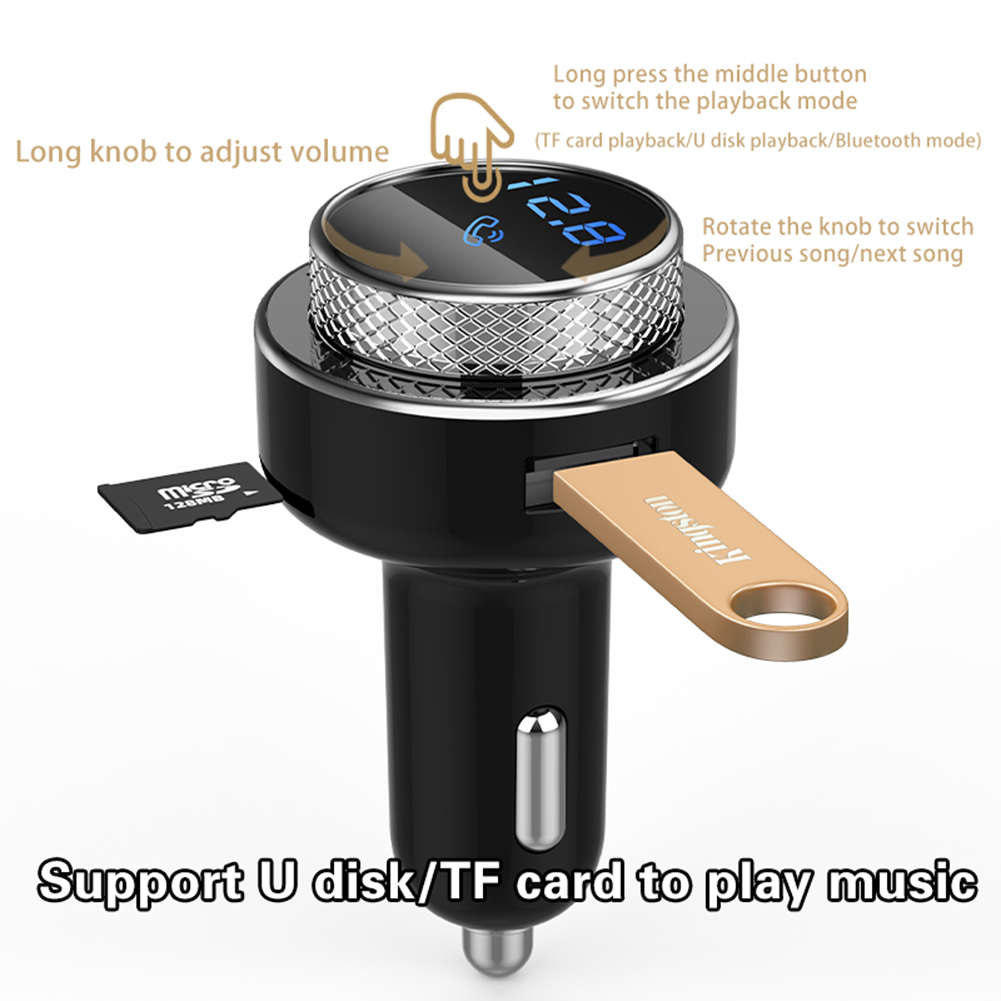 Car FM Transmitter Bluetooth Compatible Hands Free TF U Disk MP3 Player QC3.0 Dual USB Fast Charger Car Accessories