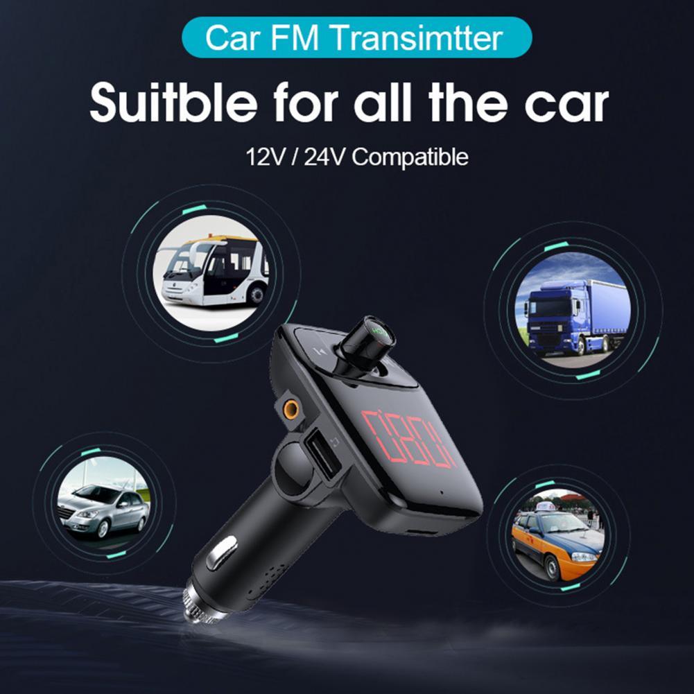 Bluetooth-compatible Player Handsfree Support U Disk TF Card Black Large Screen Display AUX MP3 Charger FM Modulator for Car