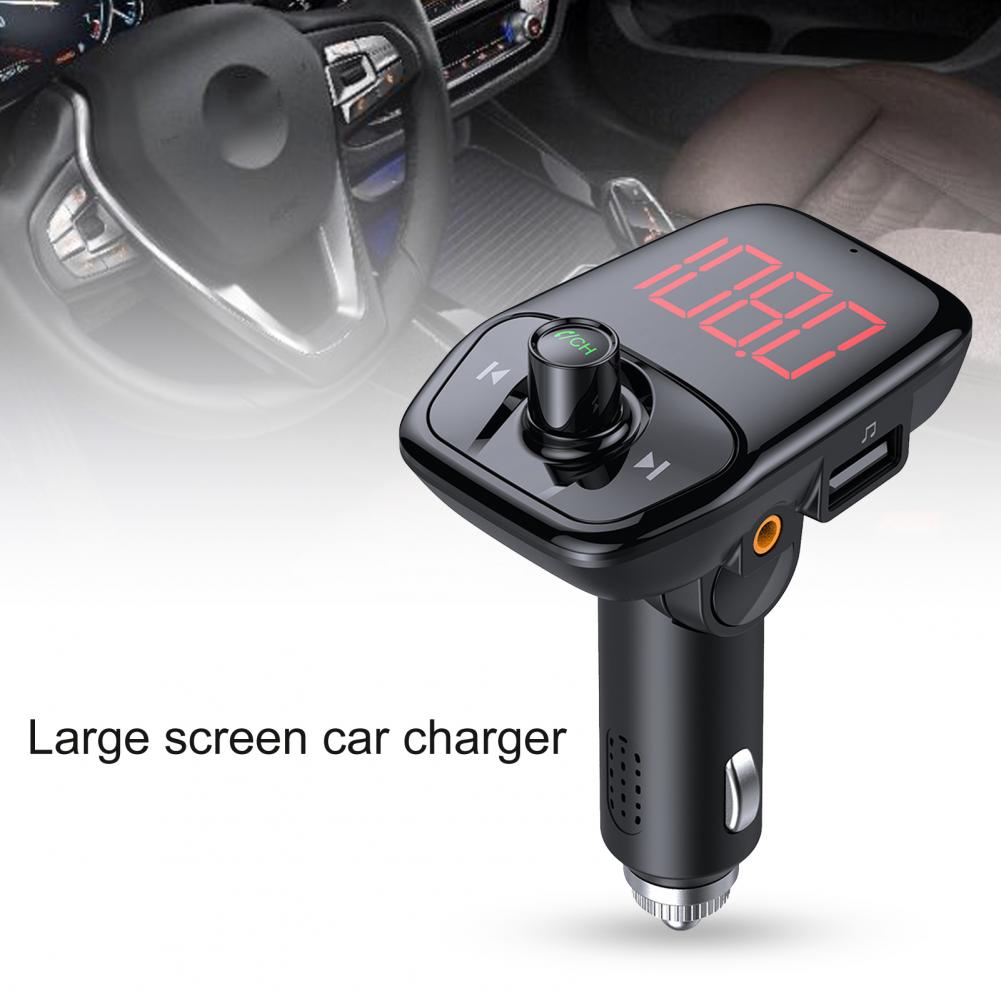 Bluetooth-compatible Player Handsfree Support U Disk TF Card Black Large Screen Display AUX MP3 Charger FM Modulator for Car