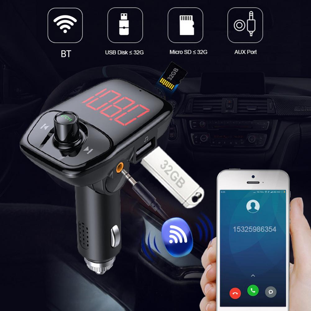 Bluetooth-compatible Player Handsfree Support U Disk TF Card Black Large Screen Display AUX MP3 Charger FM Modulator for Car