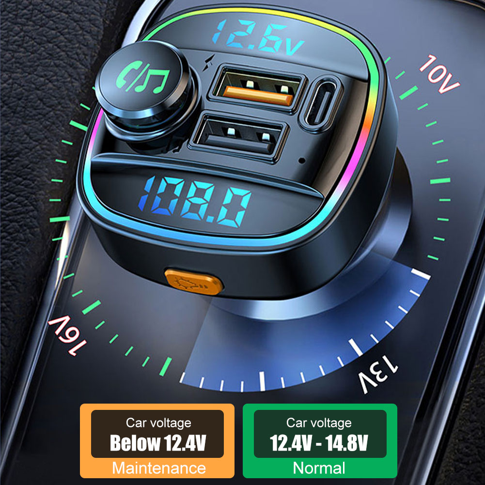 FM Transmitter Bluetooth-Compatible Car MP3 Player QC3.0 PD Fast Charging with LED Light Hands-Free Car Kit Radio 12-24V Adapter