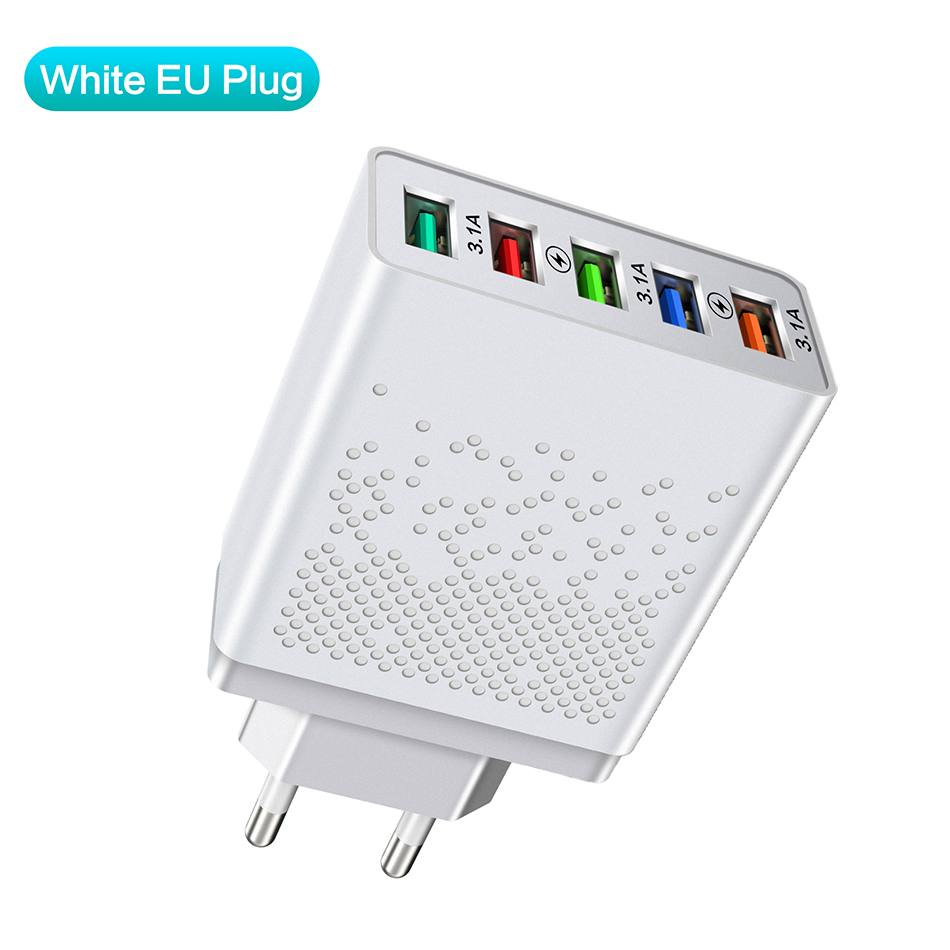 48W 5 USB Charger Fast Charger QC 3.0 Wall Charging For iPhone13 Samsung Xiaomi Universal 5 Port EU US Plug USB Charging Station