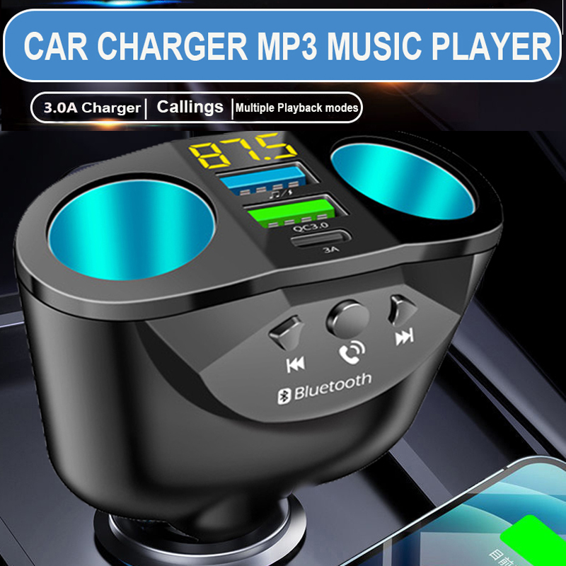 Car Bluetooth 5.0 FM Transmitter Hands-free Car Kit MP3 Modulator Player 4.8A/QC3.0 Dual Fast Charger 2 Cigarette Lighter Port
