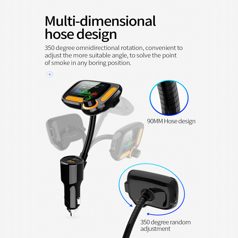 Bluetooth 5.0 Handsfree FM Transmitter Modulator Car Kit 1.77" Color Screen MP3 Player Adapter Dual USB Quick Charger