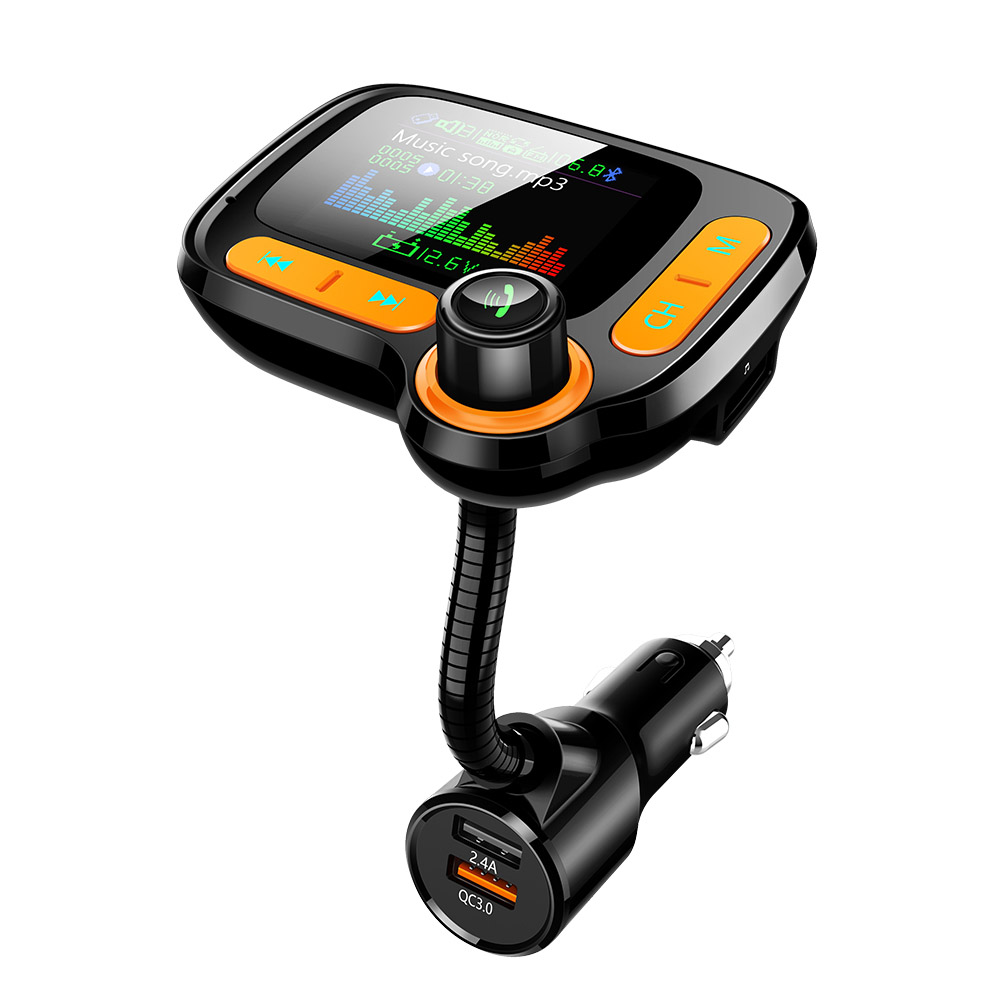 Bluetooth 5.0 Handsfree FM Transmitter Modulator Car Kit 1.77" Color Screen MP3 Player Adapter Dual USB Quick Charger