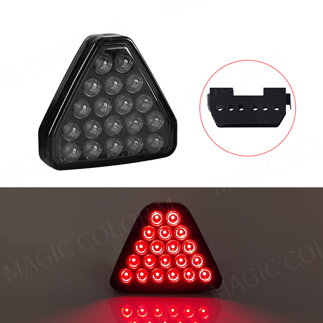 For F1 Style Motorcycle Car Pilot Lights Triangle Rear Brake Lamp Warning Strobe Stop Safety Black Red RGB Bumper